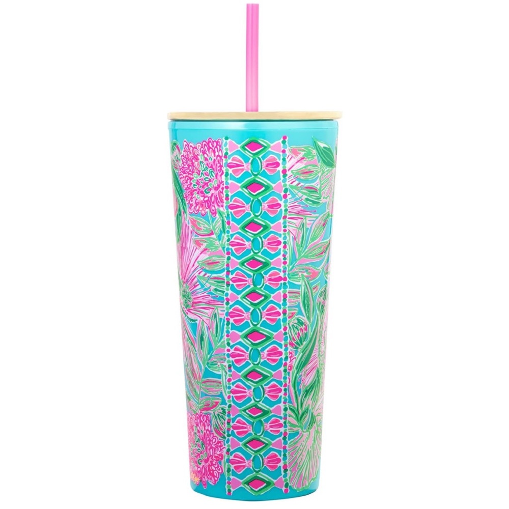 Lilly Pulitzer Tumbler w/Straw, Blue Horizon Coming In Hot NWT